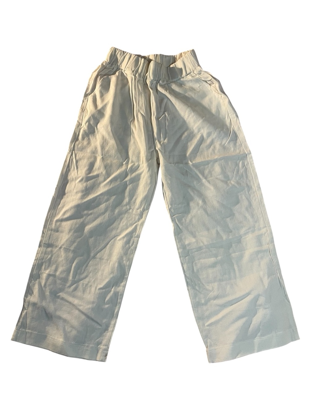 100% Linen Women's Wide Leg Elastic Waist Pants - Cream